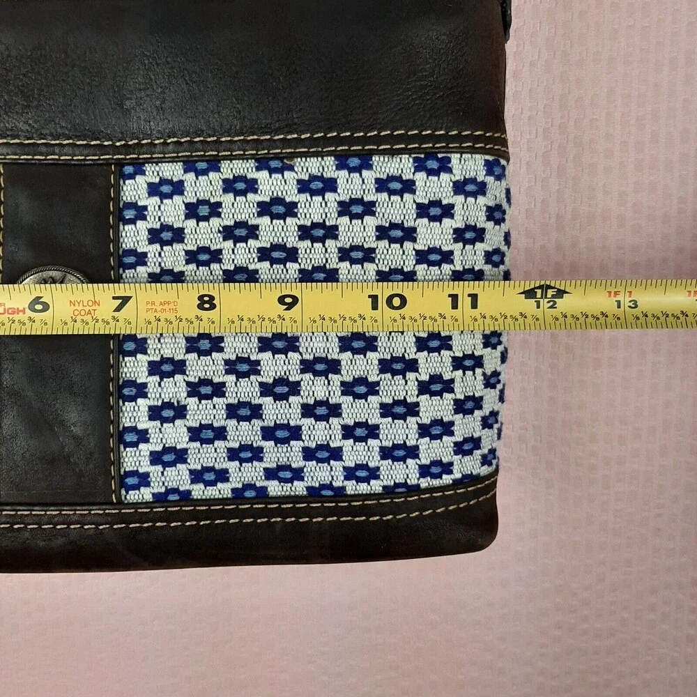 Guatemala Genuine Leather Crossbody Stitch Embroidery Bag Brown Zipper Handcraft